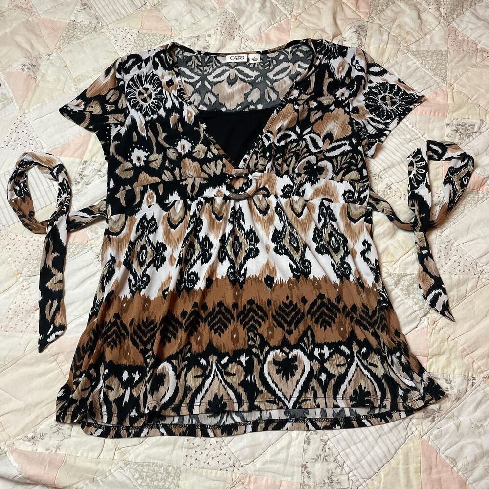 cato y2k brown animal abstract printed black undershirt babydoll top large